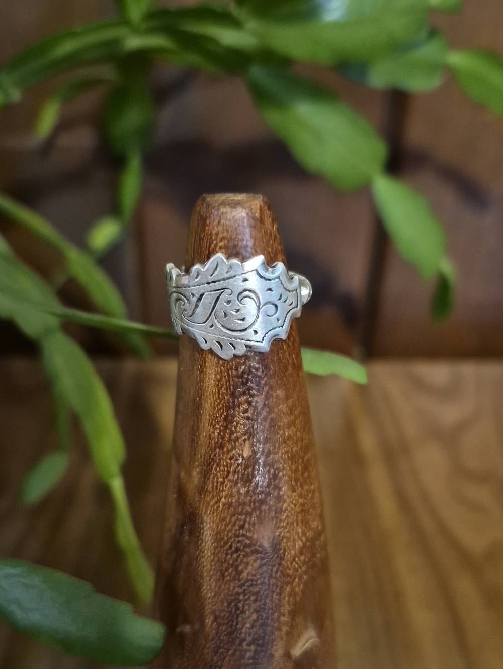 Sterling Silver Engraved Spoon Ring - Silver
